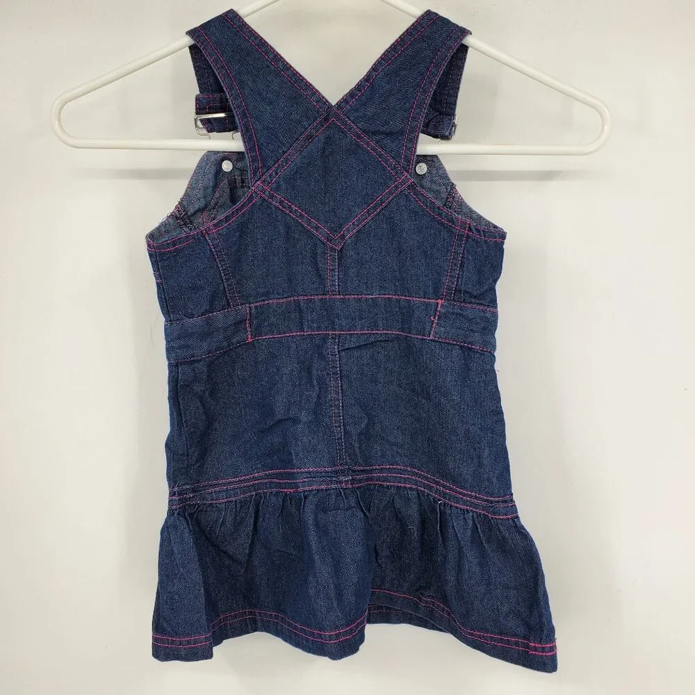 Hello Kitty Sanrio Girl's Denim‎ Button Embroidered Pink Thread Overall Dress 4
